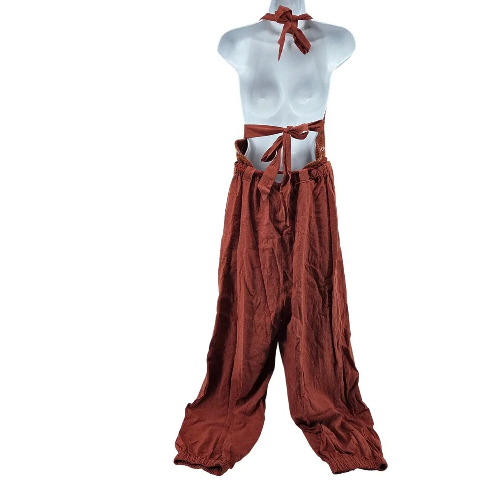 Free People Rust Red Smocked Jumpsuit